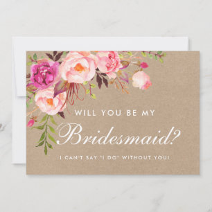 Kraft Watercolor Floral Pink Bridesmaid Einladung