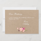 Kraft Watercolor Floral Pink Bridesmaid Einladung (Rückseite)