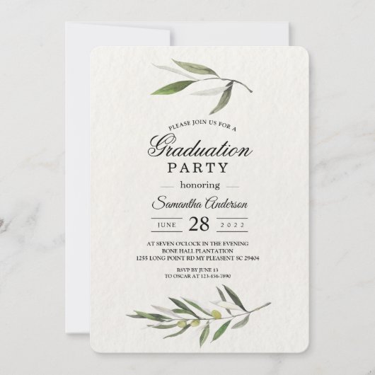 Kraft Watercolor Green Olive Branch Einladung (Vorderseite)