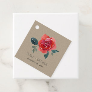 KRAFT WATERCOLOR RED GREEN ROSE FLORAL WEDD GESCHENKANHÄNGER
