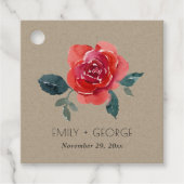 KRAFT WATERCOLOR RED GREEN ROSE FLORAL WEDD GESCHENKANHÄNGER (Vorderseite)
