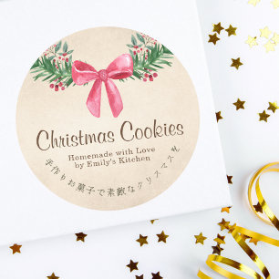Kraft-Weihnachtsplätzchen-Box-Etikett Rote Schleif Runder Aufkleber