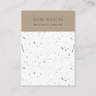 KRAFT WEISS TERRAZZO TEXTUR HALSKETTE DISPLAY LOGO VISITENKARTE