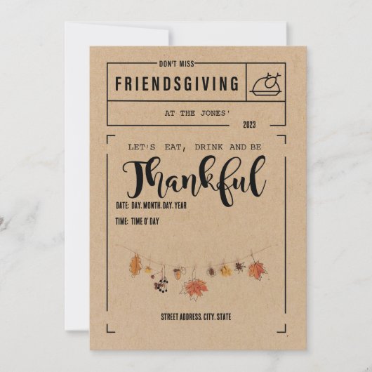 Kraft/White Friendsgiving Einladung (Vorderseite)