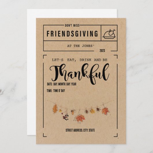 Kraft/White Friendsgiving Einladung (Vorne/Hinten)