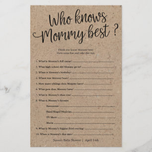 Kraft Who Know's Mommy Best Shower Paper Game Card Flyer