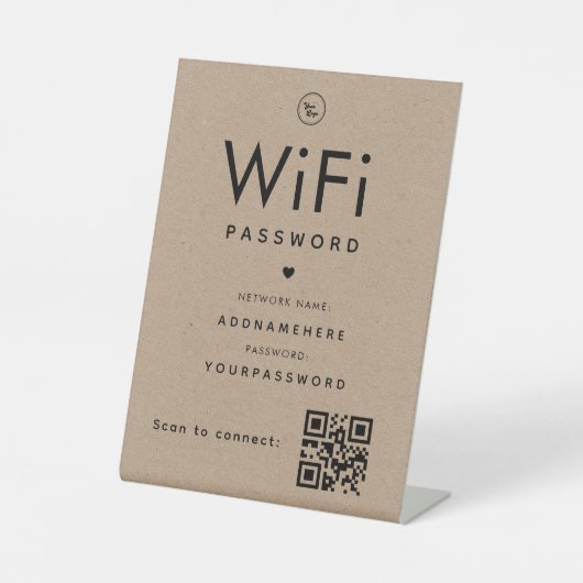 Kraft WiFi Password Code Business Logo QR Code Sockelschild (Vorderseite)