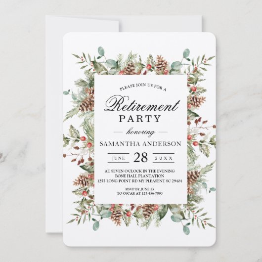 Kraft Winter Green Pine Cone Frame Einladung (Vorderseite)