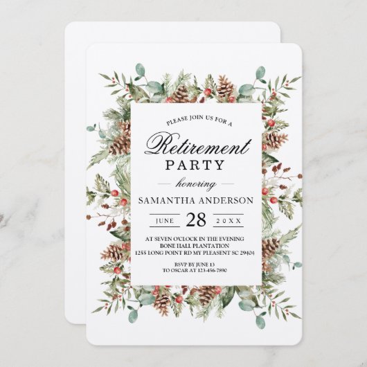 Kraft Winter Green Pine Cone Frame Einladung (Vorne/Hinten)