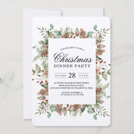 Kraft Winter Green Pine Cone Frame Einladung (Vorderseite)