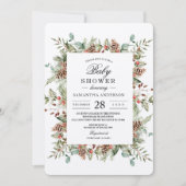 Kraft Winter Green Pine Cone Frame Einladung (Vorderseite)