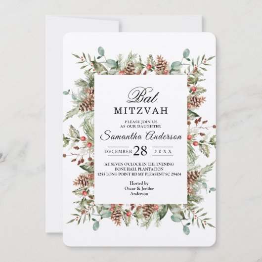 Kraft Winter Green Pine Cone Frame Einladung (Vorderseite)