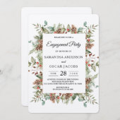 Kraft Winter Green Pine Cone Frame Einladung (Vorne/Hinten)