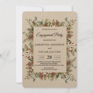 Kraft Winter Green Pine Cone Frame Einladung