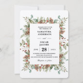 Kraft Winter Green Pine Cone Frame Einladung (Vorderseite)