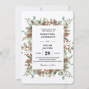 Kraft Winter Green Pine Cone Frame Einladung