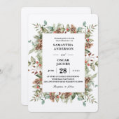 Kraft Winter Green Pine Cone Frame Einladung (Vorne/Hinten)