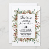 Kraft Winter Green Pine Cone Frame Einladung (Vorne/Hinten)