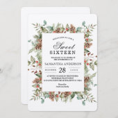 Kraft Winter Green Pine Cone Frame Einladung (Vorne/Hinten)