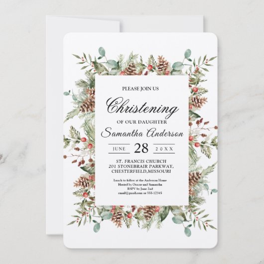 Kraft Winter Green Pine Cone Frame Einladung (Vorderseite)