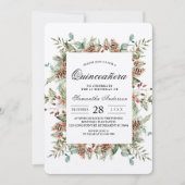 Kraft Winter Green Pine Cone Frame Einladung (Vorderseite)