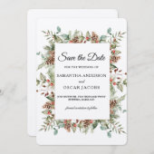 Kraft Winter Green Pine Cone Frame Save The Date (Vorne/Hinten)