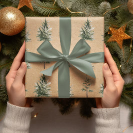 Kraft Winter Pine Green Watercolor Tree Geschenkpapier