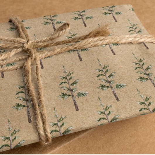 Kraft Winter Pine Green Watercolor Tree Geschenkpapier