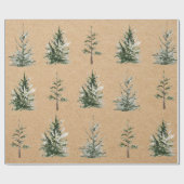 Kraft Winter Pine Green Watercolor Tree Geschenkpapier (Flach)
