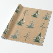 Kraft Winter Pine Green Watercolor Tree Geschenkpapier (Ungerollt)