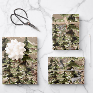 Kraft Winter Woodland Forest Scene Stags & Wolf Geschenkpapier Set