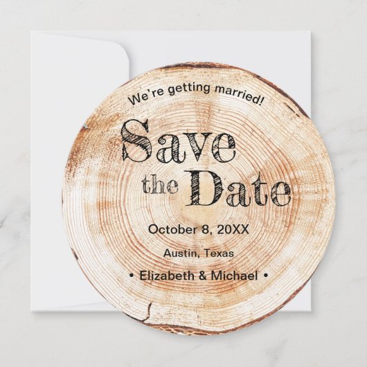 Kraft Wood Disk Slice Simulation Print Wedding Einladung (Vorderseite)