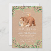 Kraft Woodland Grünland Forest Animals Baby Shower Einladung (Vorderseite)