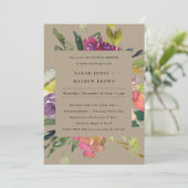 KRAFT YELLOW BLUSH BURGUNDY FLORAL COUPLES DUSCHE EINLADUNG (Stehend Vorderseite)