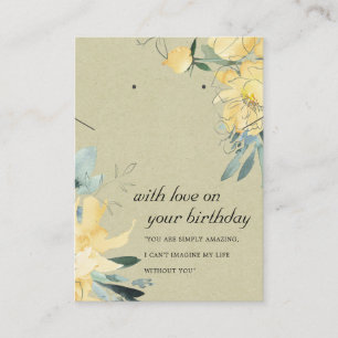 KRAFT YELLOW FLORAL BIRTHDAY NECKLACE EARRING CARD PLATZKARTE