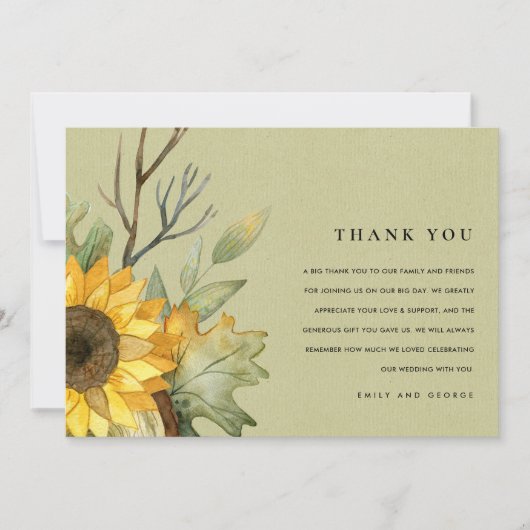 KRAFT YELLOW SUNFLOWER WASSERCOLOR FLUSSBREITE DANKESKARTE (Vorderseite)