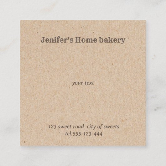 Kraftbäckerei Hausgemachte Kuchen und Bonbons Klas Quadratische Visitenkarte (Rückseite)