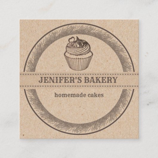 Kraftbäckerei Hausgemachte Kuchen und Bonbons Klas Quadratische Visitenkarte (Vorderseite)
