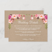 Kraftholzkarte mit floralen Rosa-Hochzeitsdetails  Begleitkarte (Vorne/Hinten)