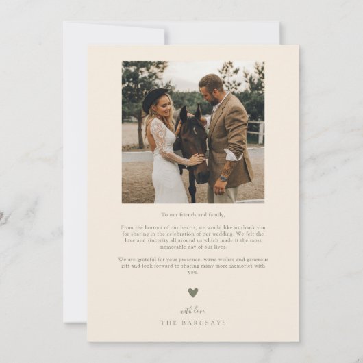 Kräftig handgezogenes Olive Green Wedding Foto Dankeskarte (Rückseite)