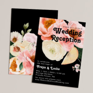 Kräftige bunte Blumen   Schwarze Hochzeitsfeier Einladung