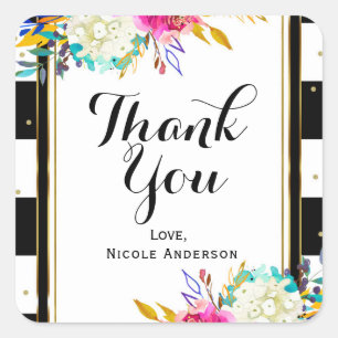 Kräftige Helle Bunte Blumen Schwarze und Weiße Str Quadratischer Aufkleber