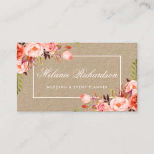 Kraftpapier-Aquarell-Koralle mit Blumen Visitenkarte