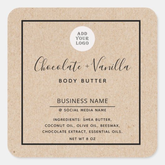 Kraftpapier aussehen Einfaches modernes typografis Quadratischer Aufkleber (Vorderseite)