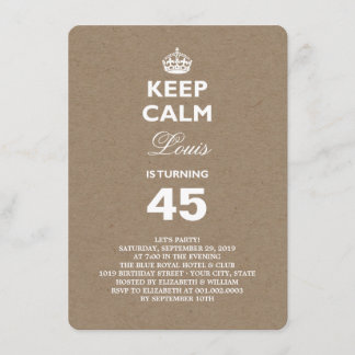 Kraftpapier Behalte Calm Funny 40. Geburtstag Einl Einladung