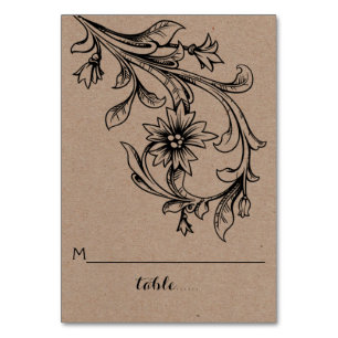 Kraftpapier blühe Hochzeitskarte Tischnummer