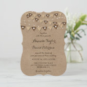 Kraftpapier Burlap Bunting String Lights Hochzeit Einladung (Stehend Vorderseite)