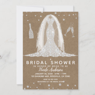 Kraftpapier-Diamant-Hochzeitskleid Brautparty Einladung