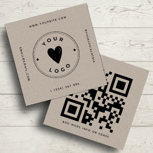 Kraftpapier geometrischer QR-Code & Logo Earthy Ei Quadratische Visitenkarte