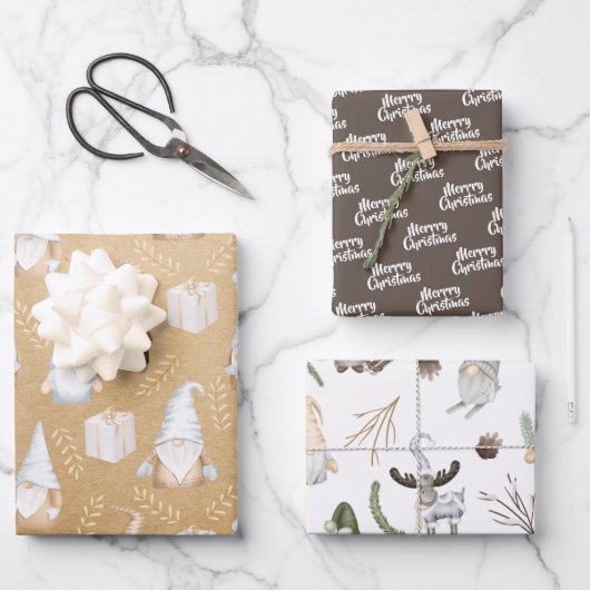 Kraftpapier | Gnome | Weihnachten Geschenkpapier Set (Vorderseite)